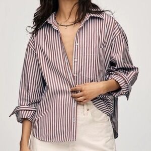 Anthropologie Maeve Shrunken Button Down Shirt Black Stripe 3X New With Tags
